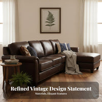 Brown Leather Two-Seater North American Country design Living Room Furniture Oil-Waxed Finish Couch for Apartment Dwellers, two people, Study, Office, Bedroom