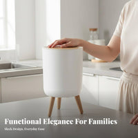 High Leg Trash Can Space-Saving Size Press Top Waste Bin Round Trash Can with Lid 7L Capacity Round Garbage Bin Easy to Clean