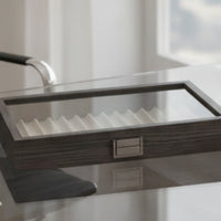 Ebony-Grain Pen Display Box with Clear Lid Multi-Slot Pen Display Box Non-Slip Elegant for Collectors, Desk Organization, Office, Showcase Shelf