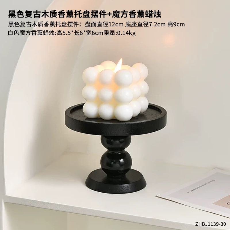 ins风复古木质香薰托盘摆件玄关斗柜收纳梳妆台置物盘高脚展示盘