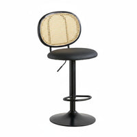 Nordic Design Adjustable Stool with Woven Back Built-in Footrest Adjustable Swivel Stool with Backrest Stable Large Base Barstool Cushioned Seat for Bar & Cafe Owners, Homeowners, Adults, Kitchen Island, Counter Seating, Dining Room, Home Office