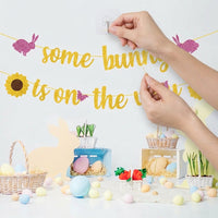 Easter Bunny Banner Festive Easter Bunny Garland Photo Backdrop Hare Festivity Garland for Infant Girls, Children, Nursery, Classroom, Doorway
