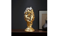 Hollow-out Face Sculpture Gleaming Abstract Face Sculpture Eye-Catching Resin Figurine with Butterfly for Homeowners, Living Room, Entryway Console