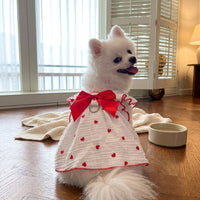Pet Dress for Small Animals, Soft Heart Pattern Dress with Front Neck Bow, Cute Spring Pet Clothes for Pomeranian Dog and Ragdoll Cat