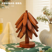 高级感圣诞树隔热垫餐桌摆件创意一棵树实木防烫锅垫折叠杯垫碗垫 【星星款】全实木-圣诞树隔热垫4层