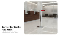 Retractable Belt Stanchion 4-Way Connection Stainless Steel Queue Post Hard-Wea Loop Construction Crowd Control Barrier Post for Banks, Hotels