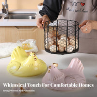Large Capacity Ceramic Hen Storage Container Multi-Functional Ceramic Hen Egg Holder Country Design
