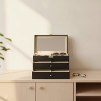 Eyeglasses Box with Mirror Tiered Sunglass Display Case Transparent for Dresser