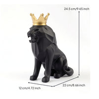 Lion Statue with Crown Ebony Lion Sculpture Tabletop for Homeowners, Art Collectors