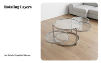 Minimalist design 2-Tier rotating Coffee Table Glass Top Household Furniture Space-Saving Sturdy and Stable for Apartment Dwellers, Homeowners, Adults, Living Room, Lounge Area, Bedroom, Office