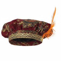 Feathered Medieval Hat Feather Accent Historical Muffin Cap Jeweled Detail Prince Costume Hat for Cosplayers, Actors, Stage Performances