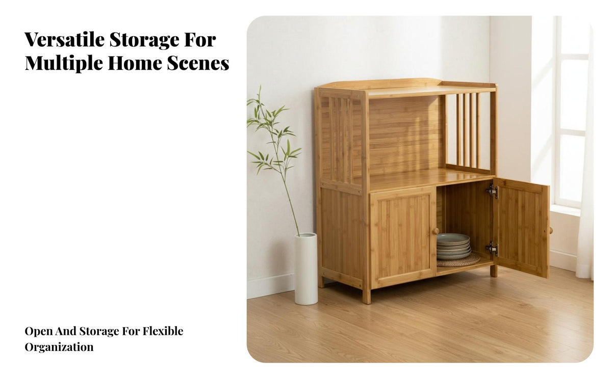 New Chinese Design Bamboo Kitchen Cabinet Multi-Functional Tea Station Cabinet Sturdy Kitchen Storage Hutch Space Saving for Apartment Dwellers, Homeowners, Cooking Enthusiasts, Dining Room