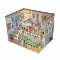 Creative Gift DIY Miniature Dollhouse Kit Highly Detailed DIY Miniature Room Kit Relaxing Project Wooden Dollhouse Model LED Lights for Adults, Teens, Hobbyists