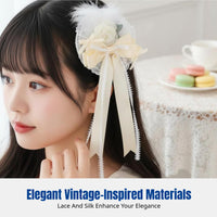 Sweet Ballet Vintage Headband, Milk Yellow Silk, Feather Mini Hat, Lace Side Barrette for Children