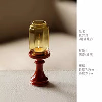 束刻中式故宫红玻璃烛台灯禅意茶室氛围灯家用落地蜡烛灯装饰摆件