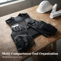 Multi-Compartment Tool Vest All Seasons Reflective Construction Vest Wear-Resistant Workwear for Electricians, Technicians, Job Site, Workshop