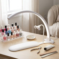 Arc-Shaped-Shaped Semi-Circular Nail Lamp Dimmable Nail Art Lamp with Hand Rest Adjustable Manicure Light with Phone Holder High CRI for Manicurists, Beauty Content Creators, Home Salons