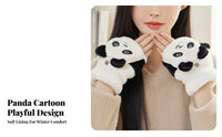 Thick & Warm Panda Flip Top Gloves Soft Convertible Panda Mittens Windproof for Students, Children 6+, Cycling, Outdoor, Texting