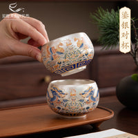 敦煌鎏银龙凤对杯茶具套装文创茶杯礼盒结婚礼物龙凤杯新婚送新人