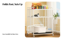 Integrated Litter Box 3-Tier Foldable Cat Kennel Large Space Multi-Level Cat Crate Spacious Interior Pet enclosure Easy to Clean for young cat Owners, Apartment Dwellers, Indoors, Home, Living Room, Bedroom