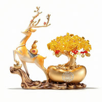 Deer Statue with Wealth Tree Desktop Table Centerpiece Glossy for Housewarming