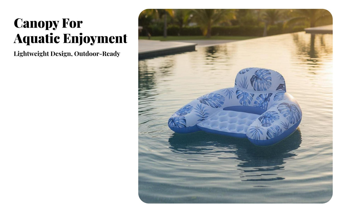 Foliage Print Design Inflatable Lounger with Canopy Foldable Inflatable Lounge Chair with Canopy Easy to Stow for Adults, Beach, Lake