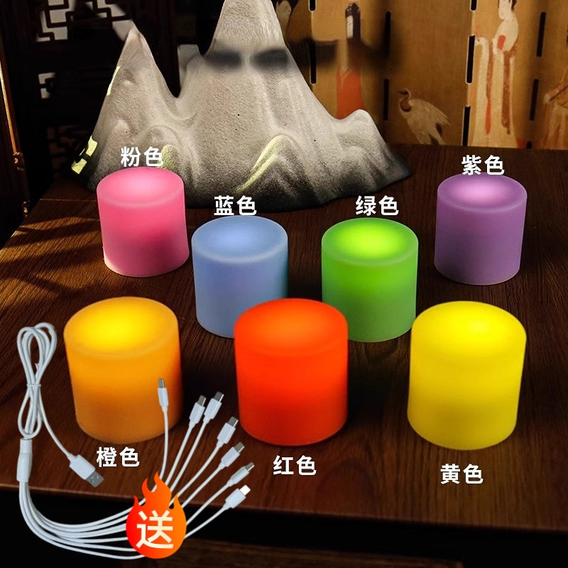 电子蜡烛氛围灯充电烛台新款七色供佛灯家用led烛台灯仿真蜡烛灯