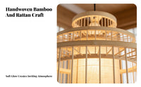 Natural Material Chinese Design Chandelier Handwoven Woven Bamboo Suspended Light Vintage Inspired Bamboo Suspended Light Easy Installation for Restaurant Owners, Interior Designers, DIY Enthusiasts, Teahouse, Hotel, Dining Room, Bedroom