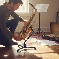 Non-Slip Alto Tenor Sax Stand Stable Tripod Design Saxophone Stand Heavy Duty Foldable Saxophone Holder Adjustable Height for Saxophonists, Musicians, Home Practice, Stage Performance, Studio