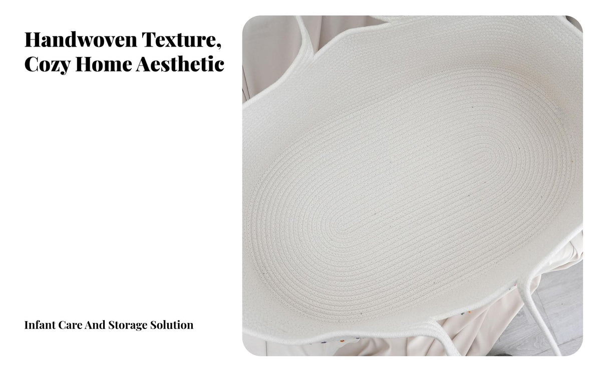 Woven Diaper Changing Basket Double Handle Design Cotton Rope Moses Basket Portable Baby Infant Bed Waterproof Cover