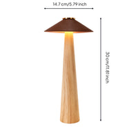 Rechargeable Table Lamp Conical Shade Cordless Table Lamp Solid Wood Press Control