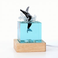 Aquatic Ocean Resin Lamp Ambient Night Light with Wood Base Transparent Lamp with Wood Base Decorative for Study