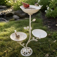 Outdoor Cast Iron Bird Feeder with 3 Trays and Pedestal for Garden Patio Decor