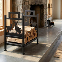 Firewood Storage Rack with Deer Panels Compact Firewood Rack Freestanding Log Holder for Homeowners, Fireplace, Hearth, Backyard