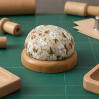 Japanese Design Wooden Base Pincushion Fully Stuffed Sewing Needle Cushion Polished Finish for Sewers, Crafters