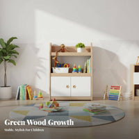 Floor-Standing children's Bookcase with Doors Sturdy Construction Cubby Bookcase with Doors Large Capacity Bookshelf Easy to Assemble for Students, Toddlers, Parents, Bedroom, Nursery, Playroom, Daycare Center