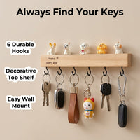 Rustic Wood Key Holder for Small Apartment, 6 Hook Hanger, 25cm Key Hook with Mail Organizer, Modern Matte Black, 10 kg Capacity