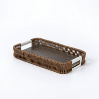 Ergonomic Rattan Serving Tray Woven Serving Tray with Handles Rustic Tabletop Organizer Decorative for Hosts
