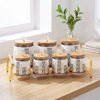 6 Pieces Ceramic Jars with Bamboo Lids Geometric Storage Jars   Cylindrical Storage Container   for Homeowners