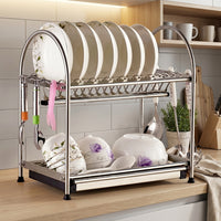 Dish Rack and Dish Drainer with Draining Board, Stainless Steel Draining Rack, Space Saving Kitchen Sink Organizer with Side Utensil Holder