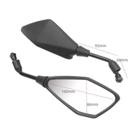 Threaded Motorcycle Mirrors with Metal Stems Black Motorcycle Rearview Mirror Angular Tapered for Riders, Motorcycles