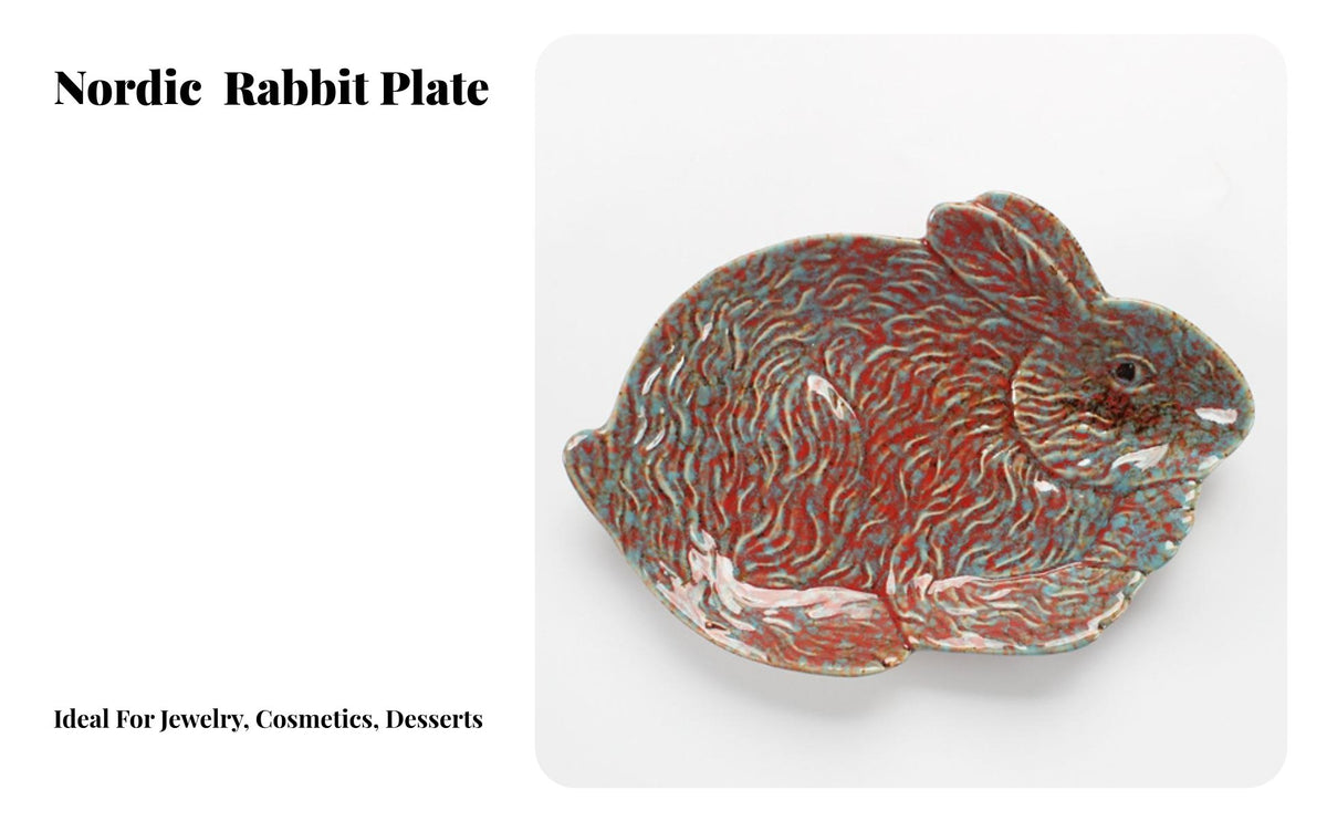 Ceramic Hare Plate Nordic Bunny Shaped Tray Jewelry Holder for Women, Gift Presenters, Dressing Table, Living Room