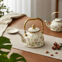 Lidded Enamel Teapot Arched Handle Tea Infuser Pot Glossy