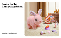 Walks and Makes Sounds Electric Walking Rabbit Toy Pretend Play Stuffed Bunny with Carrier Wiggling Ears for Children, Parties, Playroom