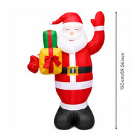 Printed and Sewn Santa with Gift Bag Smooth Inflated Panels Inflatable Santa Father Christmas Raised Arm Holiday Decoration
