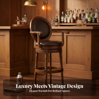Vintage Design rotating High Stool with Backrest Padded Seat Bar Chair Upholstered padding Seating Furniture Integrated Footrest for Adults, Homeowners, Entertainers, Restaurant, Kitchen Island, Bistro, Dining Room