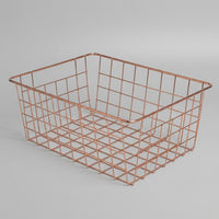 Bathroom Storage Wire Basket with Handle and Decorative Electroplated Finish, Metal Organiser for Pantry and Books, Tapered Design for Shelves