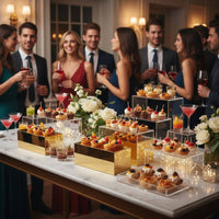 3 Pieces Gold Acrylic Display Riser Set Long-Lasting & Sturdy Buffet Food Display Stand Buffet Food Riser Lightweight