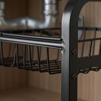 Telescoping Freestanding Sink Shelf Rack Matte Black Wire Basket Sink Organizer Open Design Adjustable Cabinet Shelf