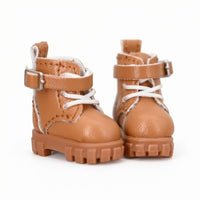 Leather-Like Finish Miniature High-Top Doll Boots Ankle Strap Lace-up Doll Boots Stitched Panels Pull Tabs
